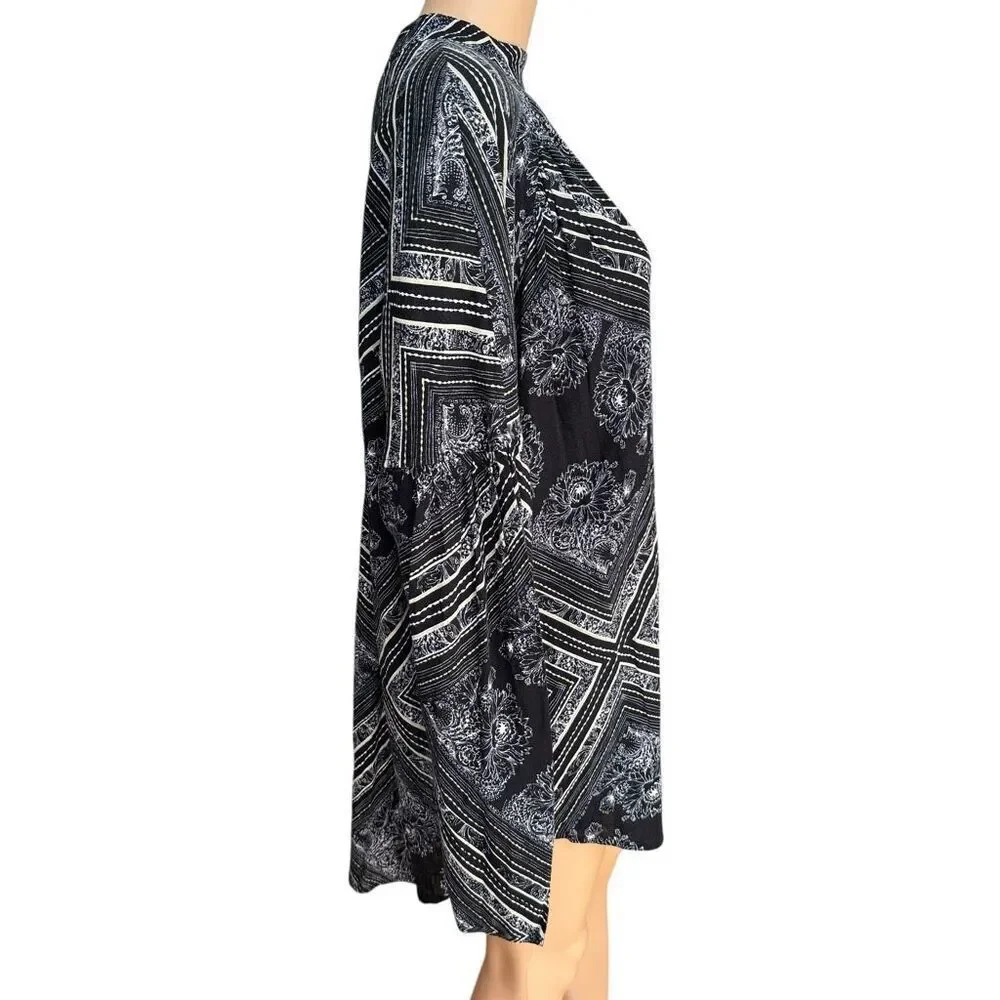 Free People Women's Walking On a Dream Tunic Top Long Sleeve Black Size L NWT